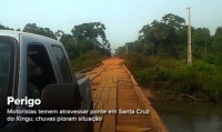 13/10/2015 - Motoristas temem atravessar ponte em Santa Cruz do Xingu; chuvas pioram situação 
